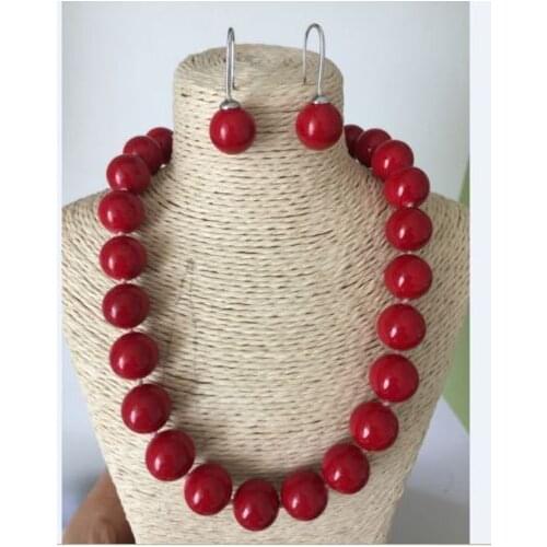 16mm natural round red shell pearl necklace 18inch earrings shipping free