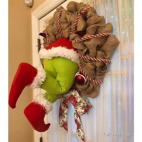 Christmas Thief Burlap Stealer Design Home Front Door Wreath Hoop Xmas Decorations 30/35/40CM Xmas Wreath Garlands Lovely Gifts