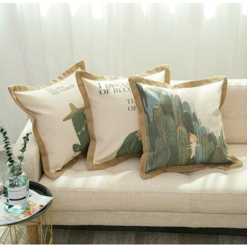 Nordic retro flamingo color parrot bordered cushion cover American country cactus decorative pillow cover sofa chair pillowcase