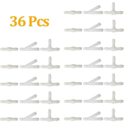 36Pcs/set Water Tube Connectors White Plastic Car Windshield Washer Hose Connector Windshield Wipers Pipe T/Y/I Type Splitter