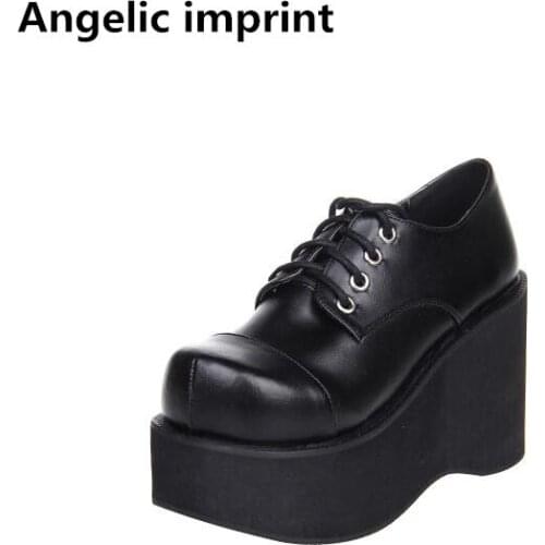Angelic imprint woman mori girl lolita cosplay shoes lady high heels pumps women princess dress party shoes lace up 33-47 10cm