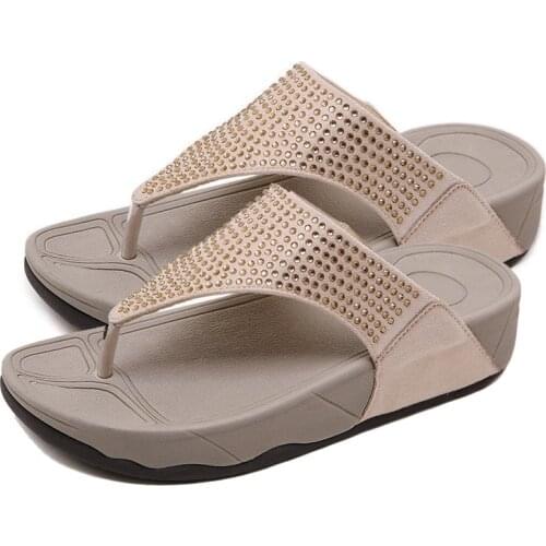 EAGSITY Comfort platform wedges slipper flip flop shoes crystal Bohemia flip-flops slides casual beach lady shoes party