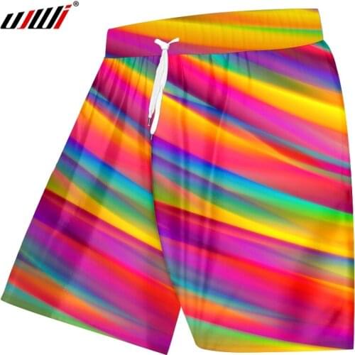 UJWI Mens New Cool Dropshipping Beach Shorts 3D Printed Creative rainbow Stitching Cool Spandex Clothing