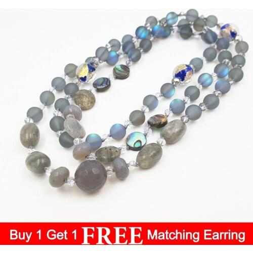 LiiJi Unique Grey Light Crystal Agates Labradorite Necklace Necklace 97cm