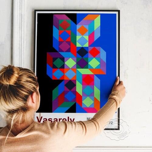 Vasarely Vintage Exhibition Poster, Olympische Spiele Munchen Museum Painting, Colours Geometric Figure Visual Design Art Prints