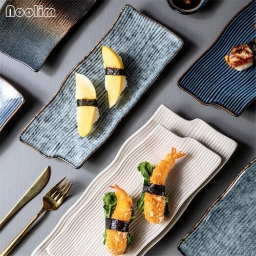 Japanese Ceramic Kiln Change Irregular Sushi Plate Restaurant Rectangular Dessert Plate Simple Fruit Snack Dishes Tableware