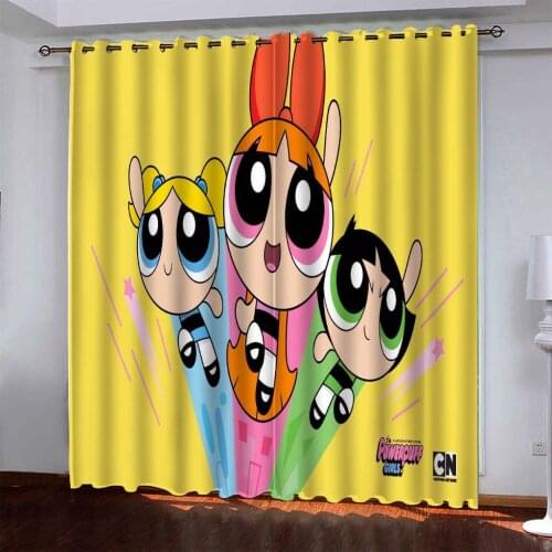 Cartoon Bubble Buttercup Blossom 3D Printing Blackout Curtain Powerpuff Bedroom Home Decoration for Kids Girls