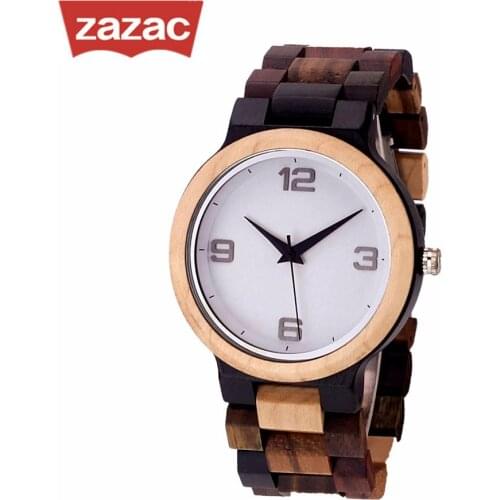 Zazac brand Relogio Masculino Color Wooden Watch Men Luxury Date Display Wood Quartz Watches Mens Great Gift erkek kol saati