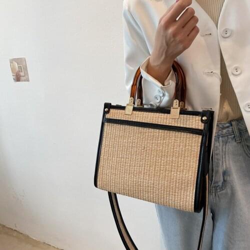 Small Rattan Straw Crossbody Bags with Short Handle for Women 2021 Summer Fashion Trends Purses and Handbags Branded Beach Tote