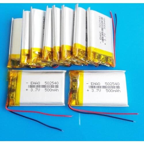 Lot 10 pcs 3.7V 500mAh 502540 lipo polymer lithium rechargeable battery for MP3 GPS DVD recorder headset e-book camera