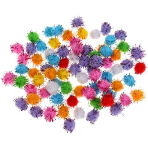 100 Assorted Craft PomPoms Balls DIY Xmas Tinsel Pom Poms Cat Dog Toy