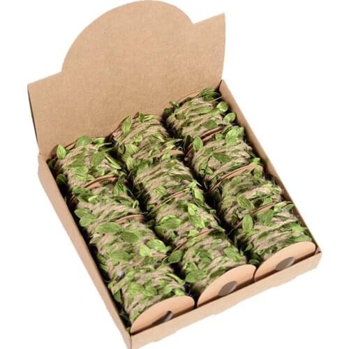 12pcs/box 5M Green Leaf Hemp Rope Wedding Party Decoration Linen Rope Photo Wall Jewelry Hemp Rope Flower Packaging Accessories