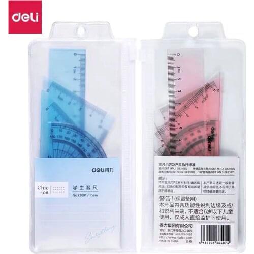 4pcs / set of Deli 72001 color multi-functional drawing combination ruler + triangle plate + protractor, student office supplies