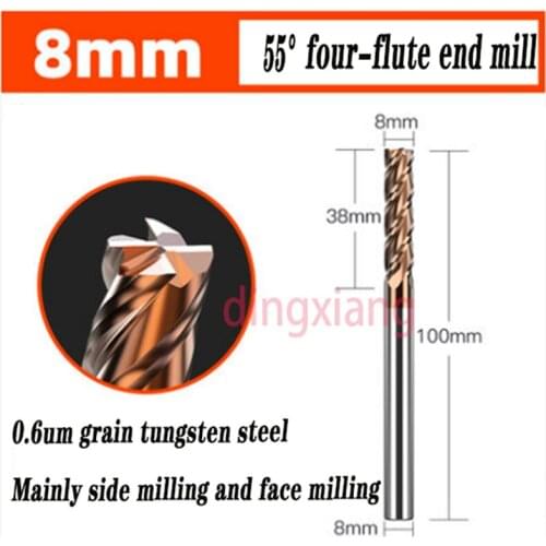 55Degree 4- Flute Tungsten Steel Milling Cutter CNC Machining End Mill 8*100*8*38 1PC cutter