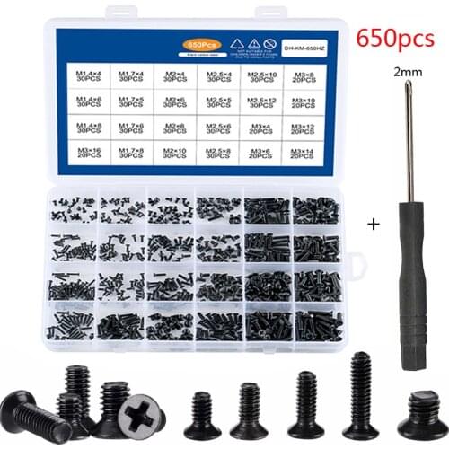 650pcs countersunk flat head phillips mini screw set m1.4 m1.7 m2 m2.5 m3 carbon steel notebook laptop screws kit for hp lenovo