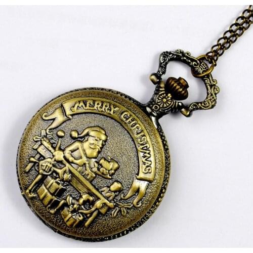 8007 Trend Retro Santa Christmas Gift Quartz Pocket Watch with Necklace