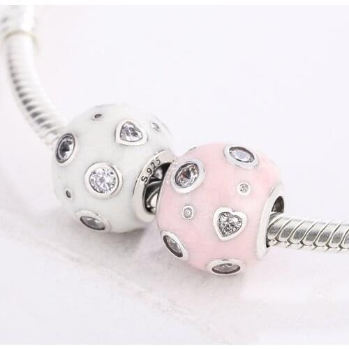 925 Sterling Silver White Red Round Inlaid Zircon Charm Bracelet Fits Pandora Clear CZ Beads For Jewelry Making DIY Gift