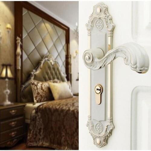 Ivory white European style aluminum indoor door lock with flower pattern