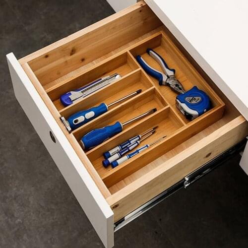 5-Grid Bamboo Drawer Organizer Kitchen Knife Fork Cutlery Tray Expandable Utensil Flatware Storage Box For Kitchen & Home