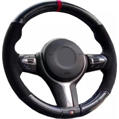 Car Steering Wheel Cover Black Carbon Fiber Suede Wrap For BMW M Sport F30 F31 F34 F10 F11 F07 X1 X2 X3 F25 F32 F33 F36 F48 F39