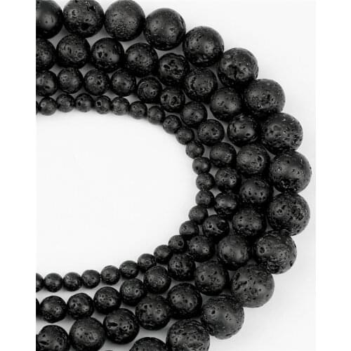 Black Volcanic Lava Stone Natural Beads Round Loose Spacer Bead For Jewelry Making DIY Handmade Bracelet Accessories 4/6/8/10mm