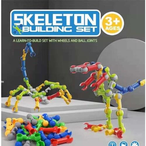 Childrens building block skeleton building block bar puzzle DIY plug in toy boys and girls toys 3-4-6 years old