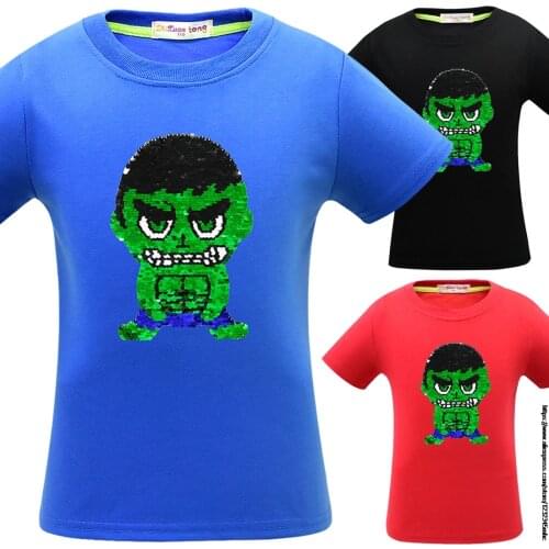 Disney Summer New Superhero Avengers Children Cartoon Clothing Boys Print T-shirts Girls Funny Sequins Baby Tops Kids T Shirt