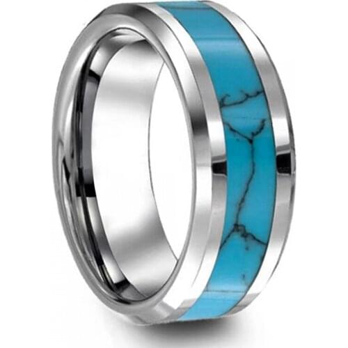 Designer Turquoises Tungsten Ring For Men Vibrant Blue Ocean LOVE Alliances Marriage Couple Wedding Rings For Women Big Size