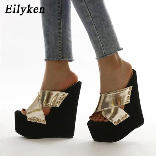 Eilyken Summer Golden Roman Women Peep Toe Platform Wedges Slippers Sandals Women Fashion High Heels Female Shoes 2021 New