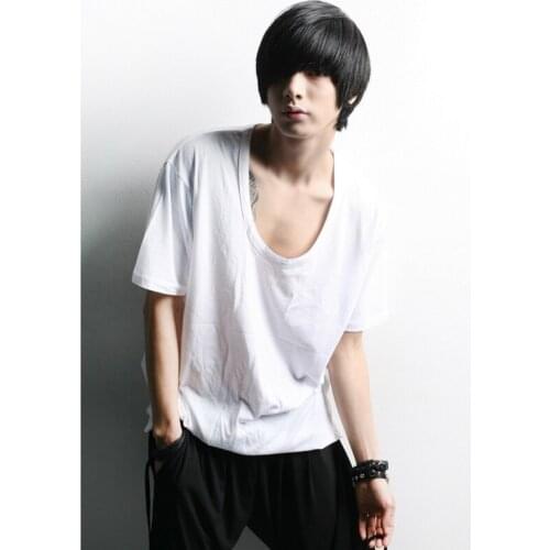 New summer mens round neck Pullover T-shirt Korean solid color simple trend loose top