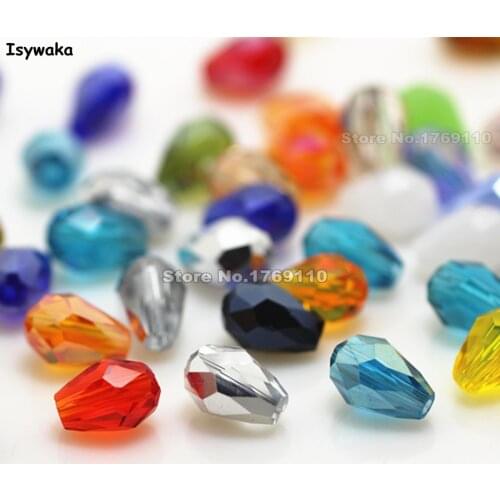 Isywaka 70pcs Mixed Color 5*7mm Faceted Teardrop Beads Austria Crystal Beads charm Glass Beads Loose Spacer Bead For Diy