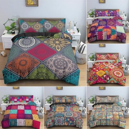 3D Ethnic Mandala Duvet Cover Set Quilt Cover Geometric Flowers Pattern Bedding Set for Bedroom King Twin Size Home Textile