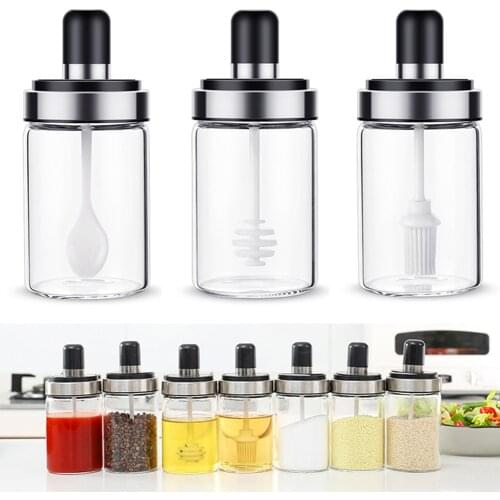 Kitchen Glass Seasoning Bottle Salt Storage Box Spice Jar with Spoon