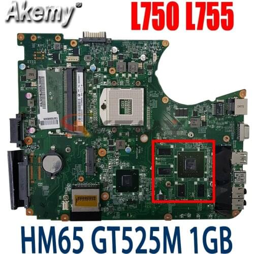 AKemy DABLBDMB8E0 A000080820 Main Board For Toshiba satellite L750 L755 Laptop Motherboard HM65 DDR3 GT525M 1GB