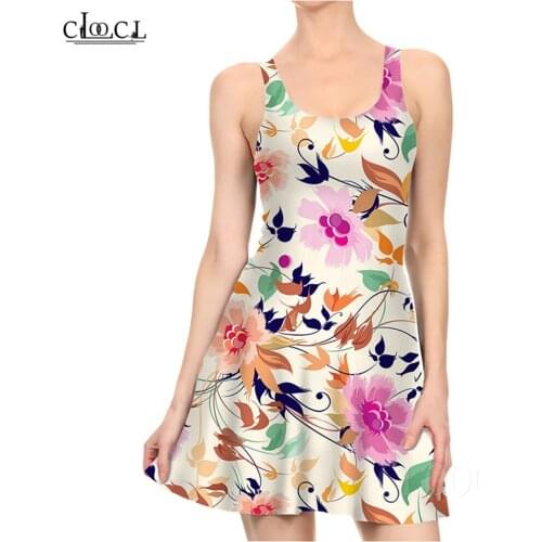 Fashion Casual Butterfly Small Floral Dress Mini 3D Print Summer Womens Sexy Dress Sleeveless Pleated One-piece Beach Dresses