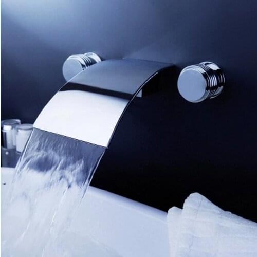 Fashion high quality total brass Europe style wall mounted bathroom widespread 3 hole 8 inch basin Waterfall faucet sink tap