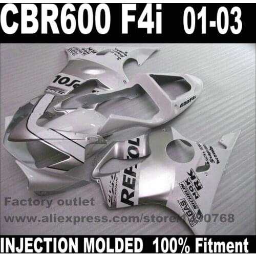 Motorcycle fairings for HONDA Injection mould CBR 600 F4i 01 02 03 CBR600 2001 2002 2003 silver white REPSDZ fairing kit RE60