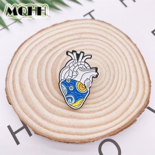 Cartoon creative organ heart enamel brooch blue tropical sun alloy badge denim clothes bag pin cute sweet woman jewelry gift