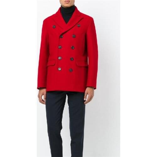 Mens jacket double breasted slim-fit red Chinese red