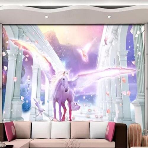 Bacal Custom Murals Wallpaper 3D Romantic Unicorn Background Wall Decor European Style Roman Column Cartoon Papel De Parede