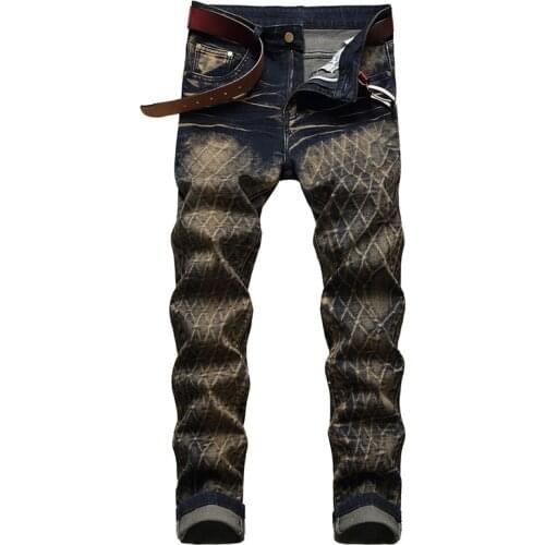 New Mens Male Vintage Slim Straight Stretch Denim Jeans Retro Color Pants Trousers
