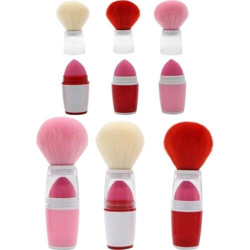 New Style Portable Blush Makeup Brush Set with Case Telescopic Powder Sponge Head Powder Puff Powder Makeup Makeup Tools