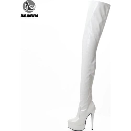 JIALUOWEI Size 36-46 Unisex Over The Knee Thigh High Heel Stiletto Platform Stretch Boots