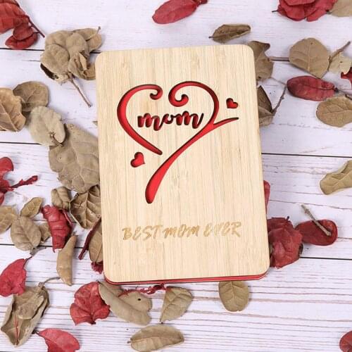 Mothers Day Greeting Card Wood Mum Card with Envelope Creative Unique Gift for Mom Birthday Valentine Holiday Gift 2021 New