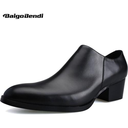 Recommend !! Mens Thick Heel High Heel Shoes Trendy Heighten Shoes Business Man Pointed Toe Formal Dress Shoes Oxfords Autumn