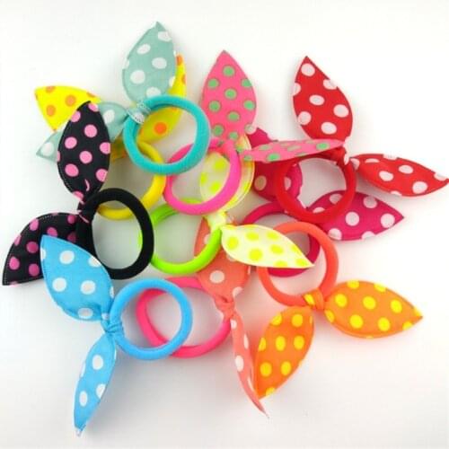 20Pcs Children elastic hair band Cute Polka Bow Rabbit Ears Headband Girl Ring Scrunchy Kids Ponytail Holder Hair Accessories