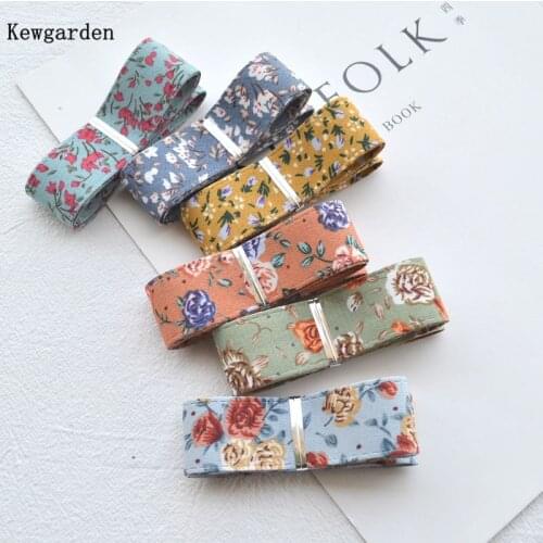 Kewgarden Floral Fabric Ribbon 1" 25mm DIY Hair Bowknot Tie Brooch Accessories Handmade Tape Webbing 10 Meters