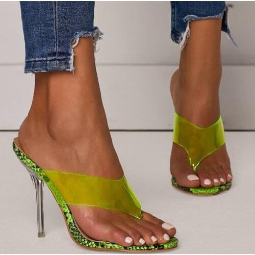 Snake Pattern flip flops transparent slippers women sandals summer stiletto high heels shoes woman pumps clear clip toe slides