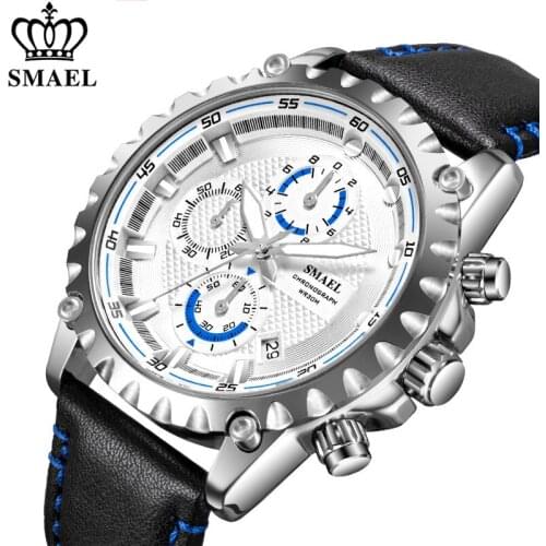 2021 SMAEL New Mens Watches Top Brand Luxury Sport Military Quartz Watch Men Casual Leather Waterproof Chronograph Wristwatch