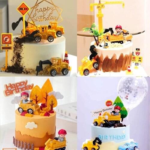 Construction Crane Tractor Decor Cake Topper Birthday Cakes Topper Boy Baby Shower 1st First Happy Birthday Party Baking Gift